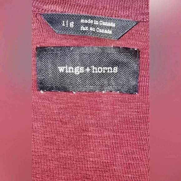 Wings + Horns Signal Slubbed Long Sleeve burgundy  T-Shirt L - Picture 5 of 6